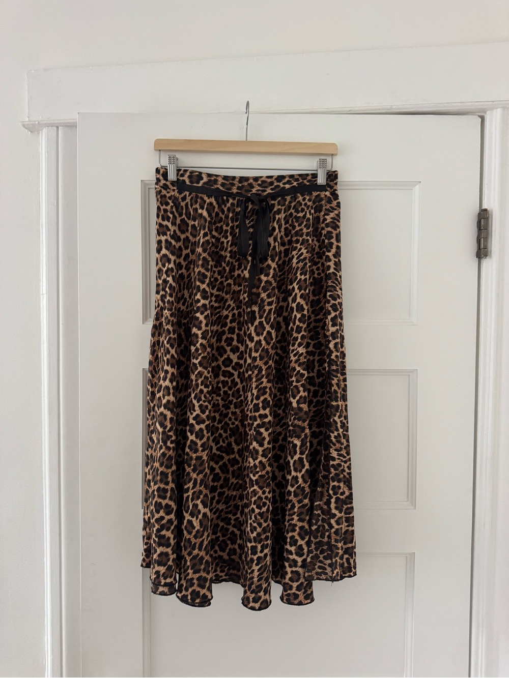 Zara Brown and Black Leopard Midi Skirt with Drawstring